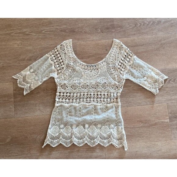 Unknown Tops - Boho Crochet Lace Festival Top | Ivory | Size L